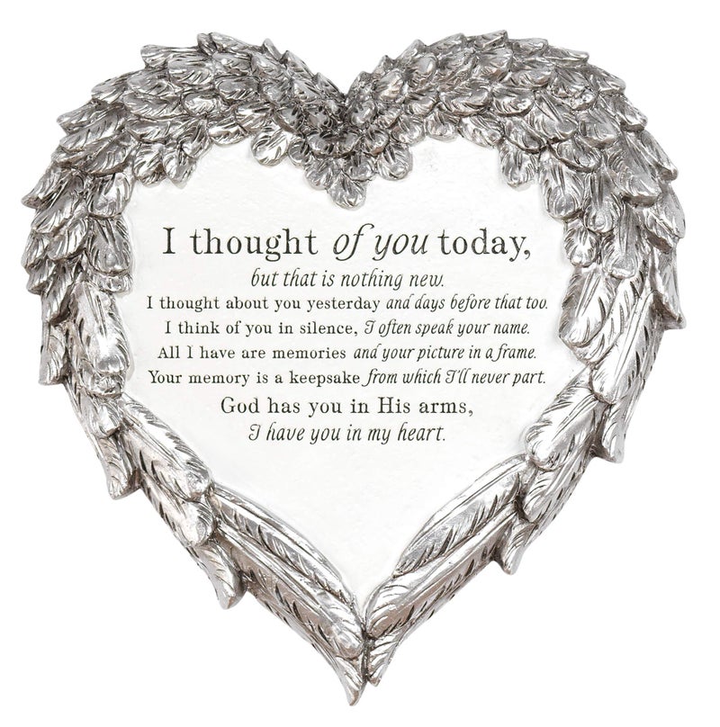 Dicksons Thought of You Ornate Heart Wings 8 inch Metal Outdoor Decorative Garden Stone - Image 1